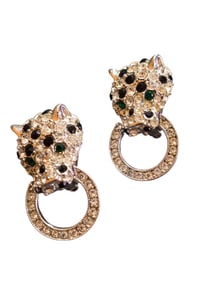 VINTAGE KJL NR PAVE RHINESTONE PANTHER CLIP EARRINGS