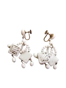 ANTIQUE CZECH MILK GLASS CUSTARD DANGLING CLIP EARRINGS