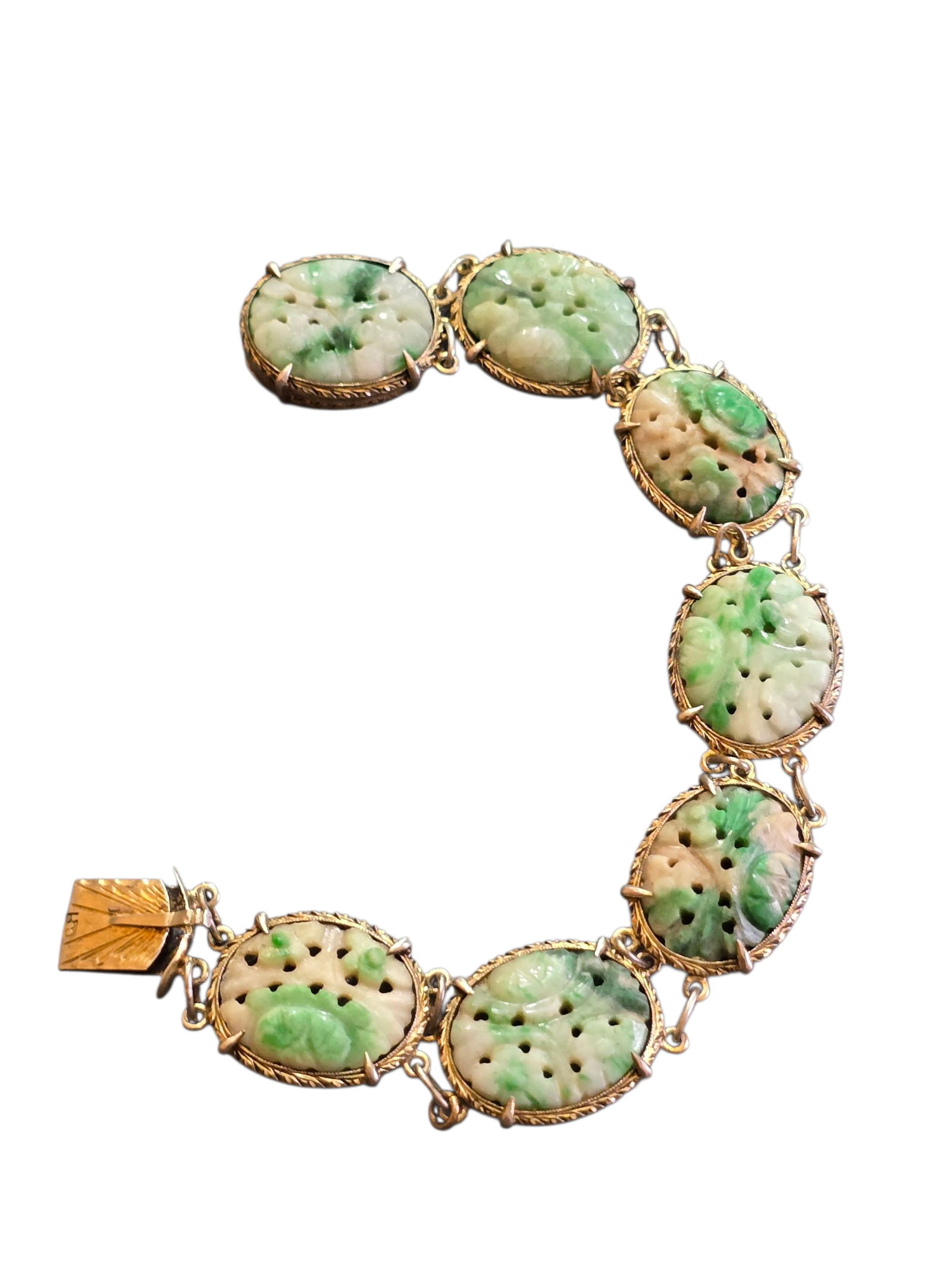 ANTIQUE BEAUTIFUL 800 SILVER WITH GOLD VERMEIL JADE CHINESE IMPORT BRACELET (1 of 6)