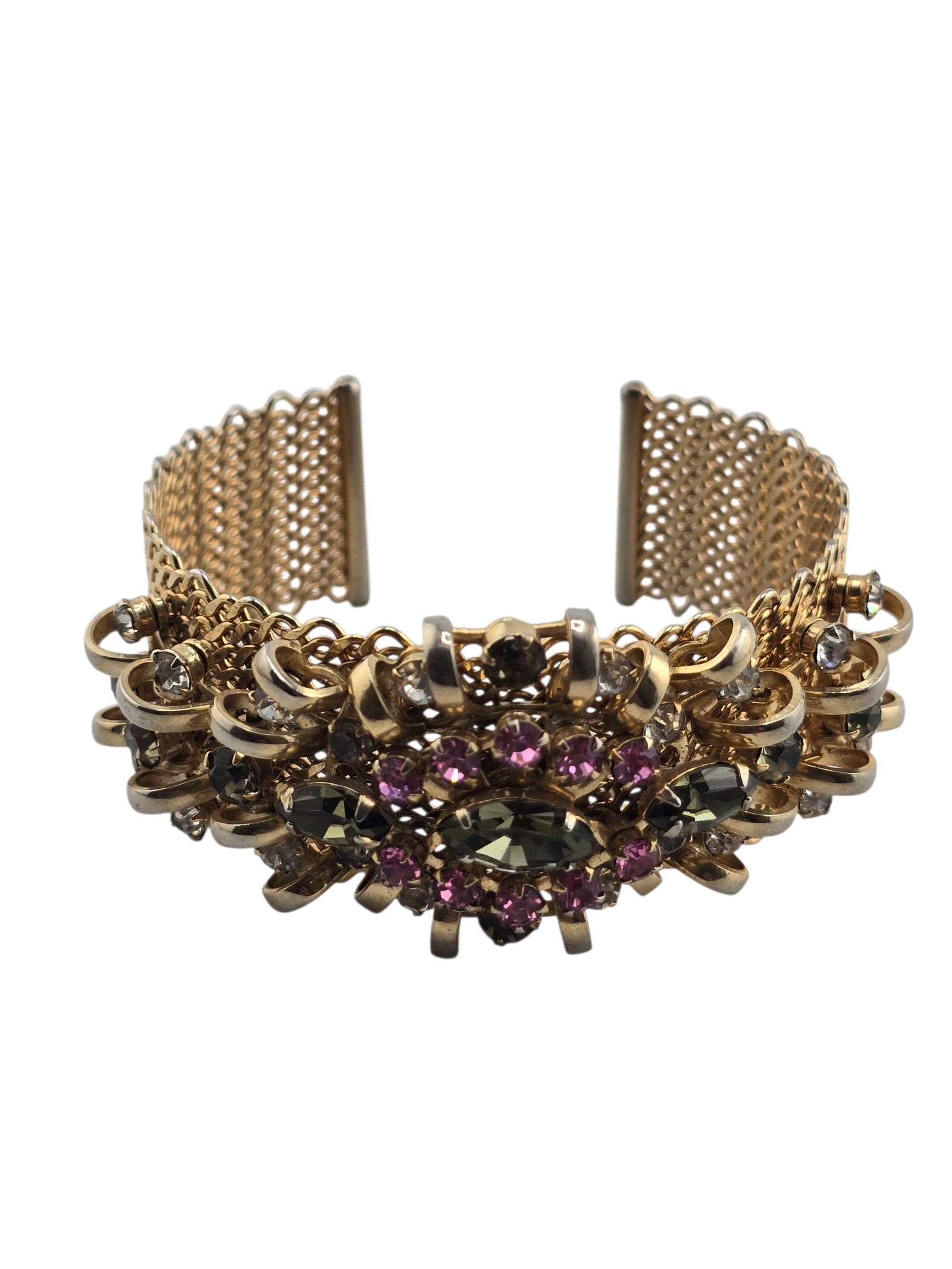 VINTAGE UNSIGNED RHINESTONE BEAUTIFUL MESH BANGLE BRACELET (1 of 4)