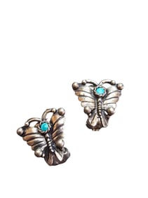 VINTAGE SANCREST R SILVERPLATE NAVAJO STYLE BUTTERFLY CLIP EARRINGS