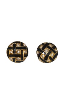 VINTAGE 80S SIGNED ROMAN ENAMEL AND RHINESTONE CLIP EARRINGS