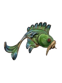 ANTIQUE SIGNED 800 SILVER ENAMEL FISH BROOCH