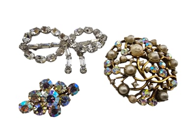 VINTAGE LOT OF 3 RHINESTONE BROOCH