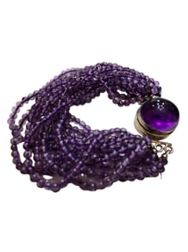 STUNNING STERLING AND 12 STRANDS AMETHYST BRACELET WITH BEAUTIFUL CABACHON CLOSURE