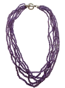 STUNNING STERLING AND 6 STRAND AMETHYST NECKLACE WITH BEAUTIFUL TOGGLE CLOSURE