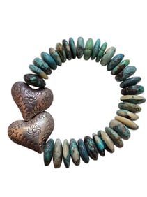 STERLING HEISHI STYLE TURQ AND HEART BRACELET