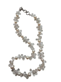 BEAUTIFUL CRYSTAL PEARL AND STERLING TOGGLE CLOSURE NECKLACE