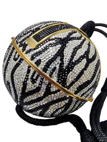 RARE COLLECTOR JUDITH LEIBER ZEBRA CRYSTAL SPHERE MINAUDIERE