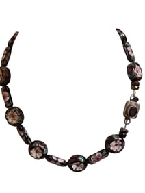 VINTAGE UNIQUE FLOWER DIMPLED CLOISONNE NECKLACE WITH FANCY CLASP