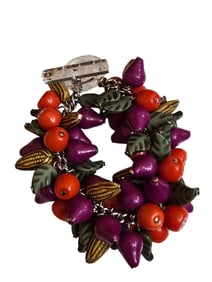 VINTAGE RESIN FUN FRUIT CHARM BRACELET WITH LUCITE TOGGLE