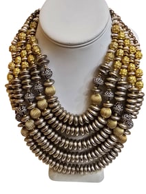 VINTAGE GOLD SILVER TONE 5 STRANDS HEAVY FULL NECKLACE