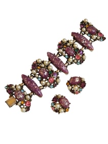 RARE VINTAGE HUGE RESIN CONFETTI RHINESTONE BRACELET SET