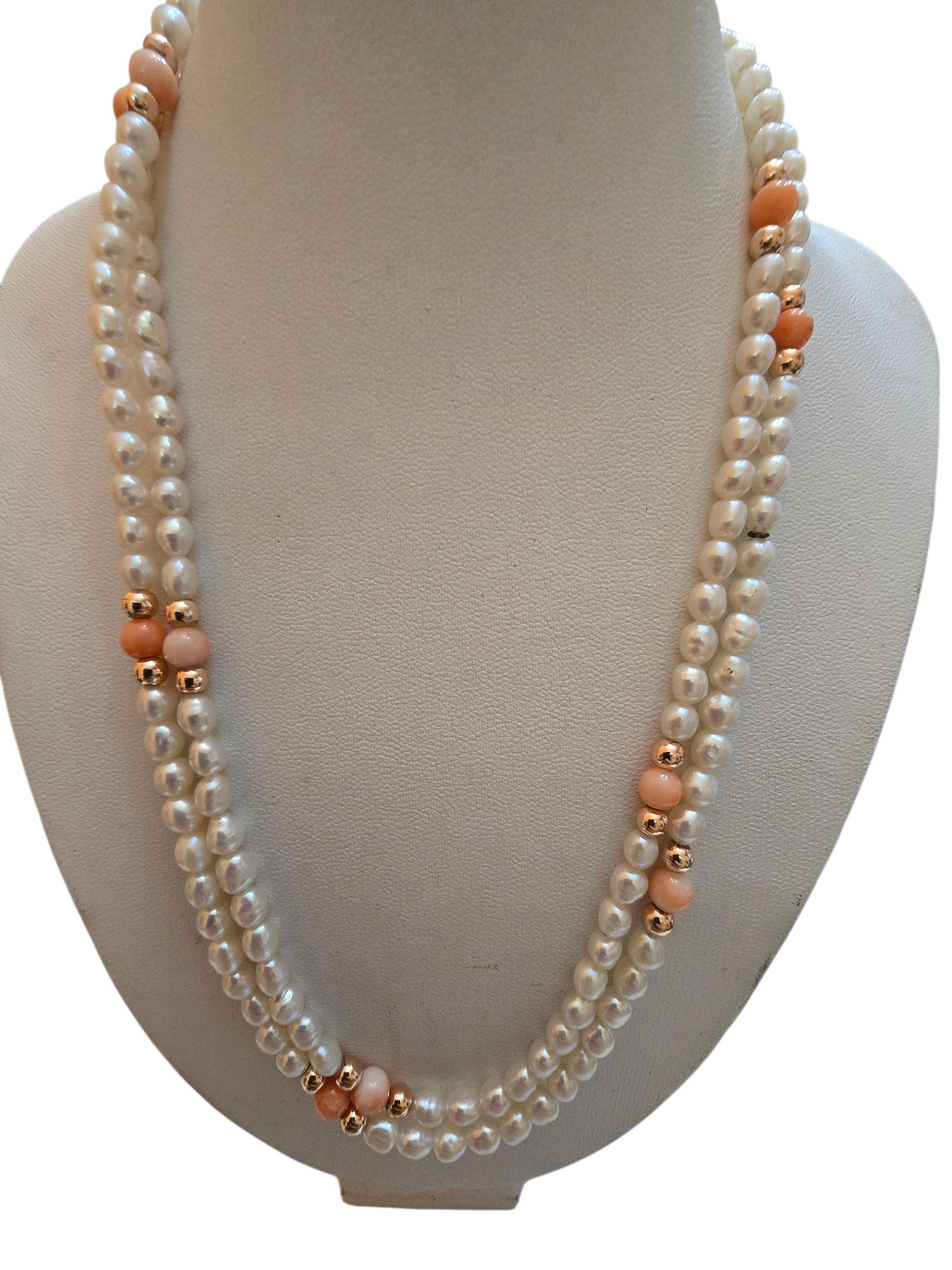 VINTAGE PEARL CORAL & 14KT GOLD BEADED NECKLACE (1 of 6)