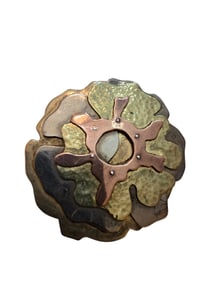 ANTIQUE ARTISAN MIXED METAL LAYERED ABSTRACT FLOWER BROOCH