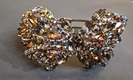 STUNNING TRICOLOR AB RHINESTONE JEWELED CLAMPER BRACELET