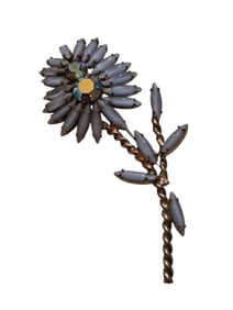 VINTAGE STUNNING OPALESCENT RHINESTONE BLUE FLOWER BROOCH