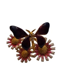 VINTAGE KENNETH LANE TREMBLING ENAMEL BUTTERFLY AND FLOWER BROOCH