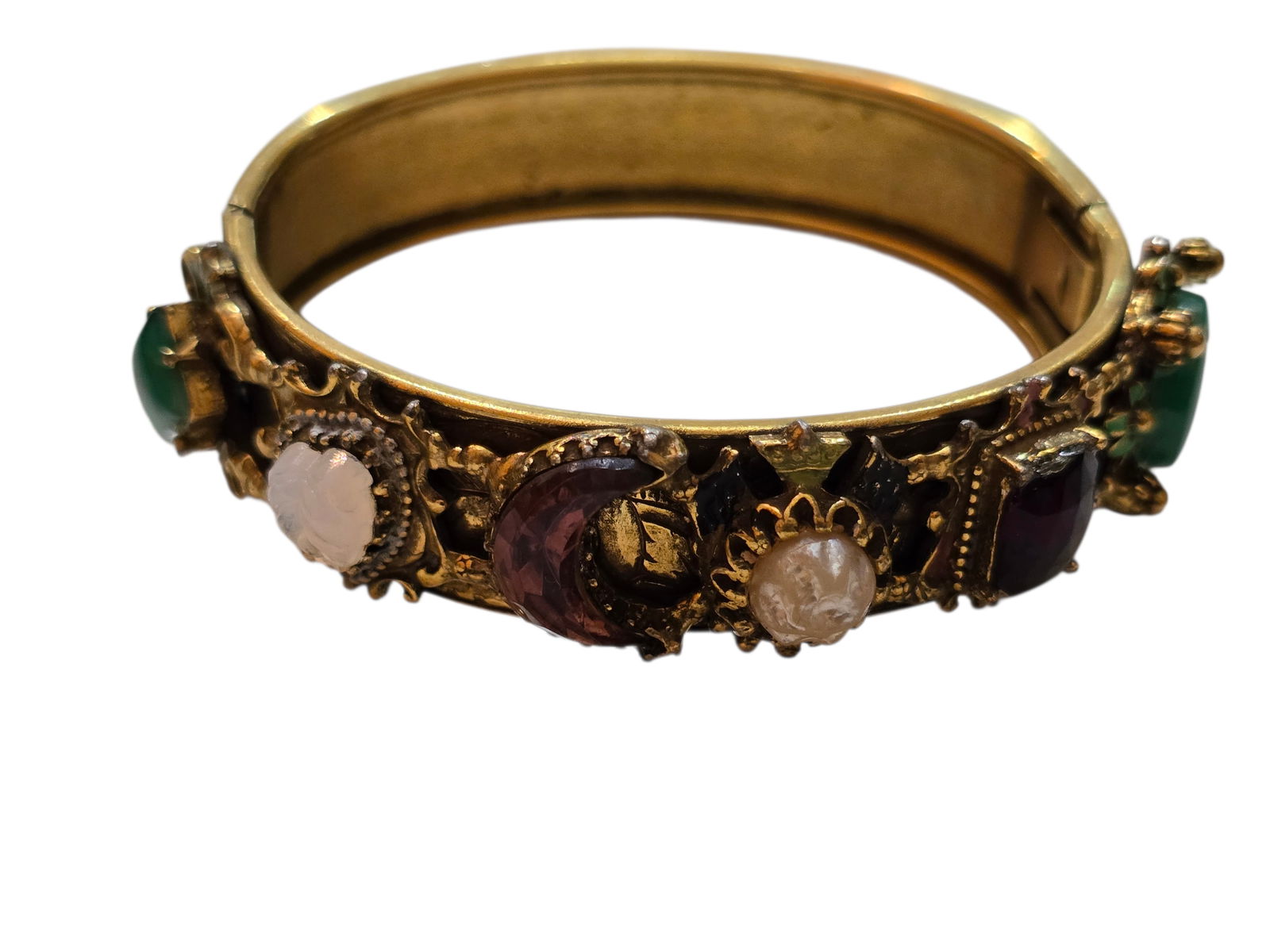 VINTAGE JEWELED EMBOSSED VICTORIAN REVIVAL BANGLE BRACELET (1 of 3)
