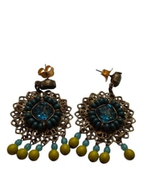 VINTAGE FILIGREE AND GLASS PIERCED DANGLE EARRINGS