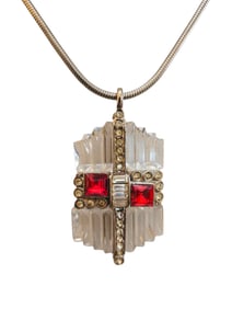 VINTAGE KJL RARE ART DECO LUCITE RHINESTONE ENCRUSTED PENDANT ON SNAKE CHAIN NECKLACE