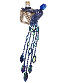 VINTAGE 80S BUTLER AND WILSON RHINESTONE DANGLE DANCING COUPLE BROOCH