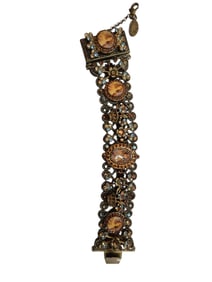 VINTAGE SIGNED MICHAL NEGRIN FABRIC LADY AND FLOWER BASKET RHINESTONE BRACELET