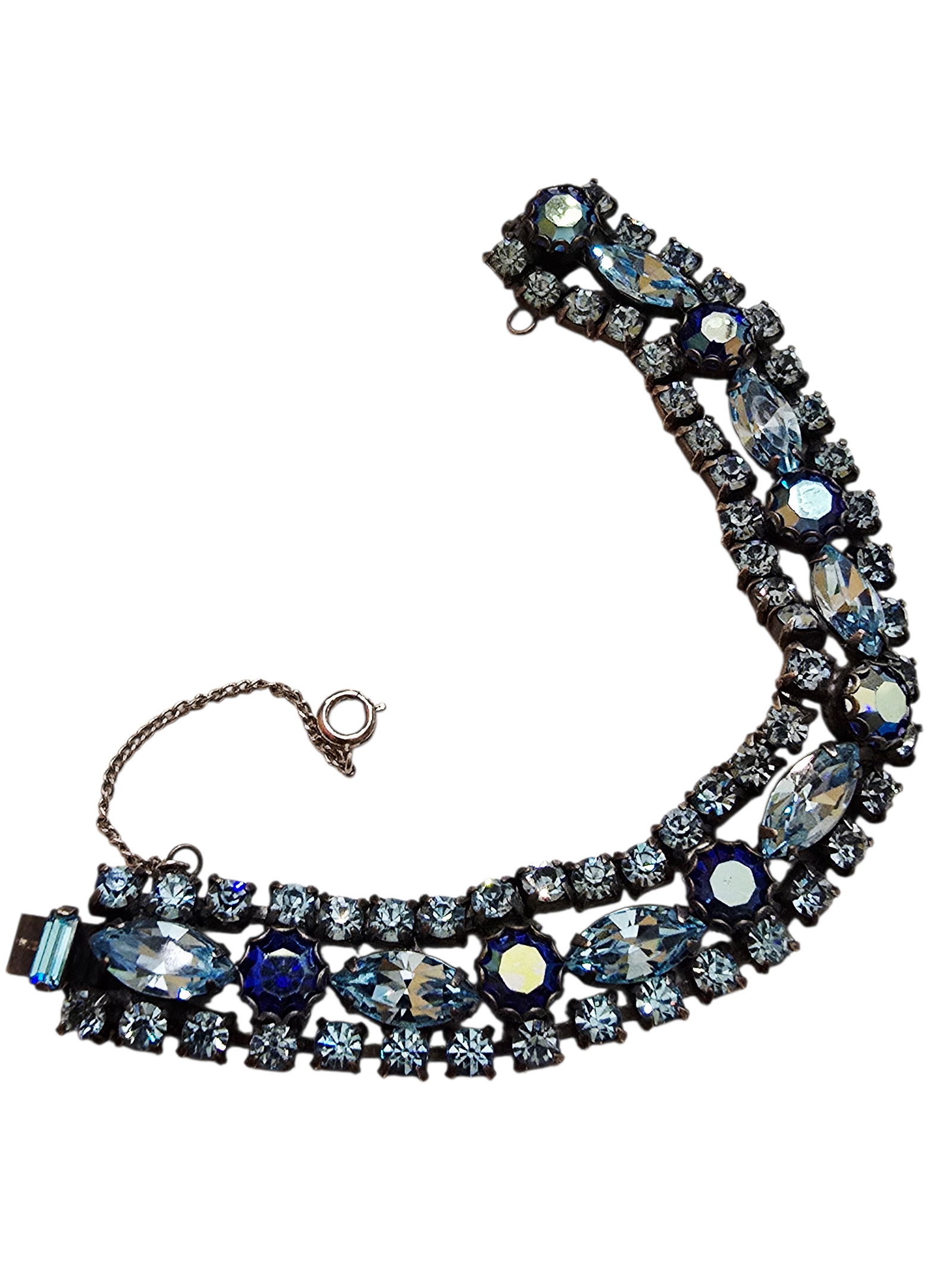 VINTAGE 2 TONE REGENCY RHINESTONE BRACELET WITH SAFETY CHAIN (1 of 7)