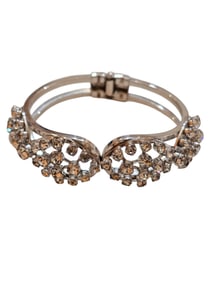 VINTAGE HEAVY WELL MADE CLEAR RHINESTONE CLAMPER BRACELET