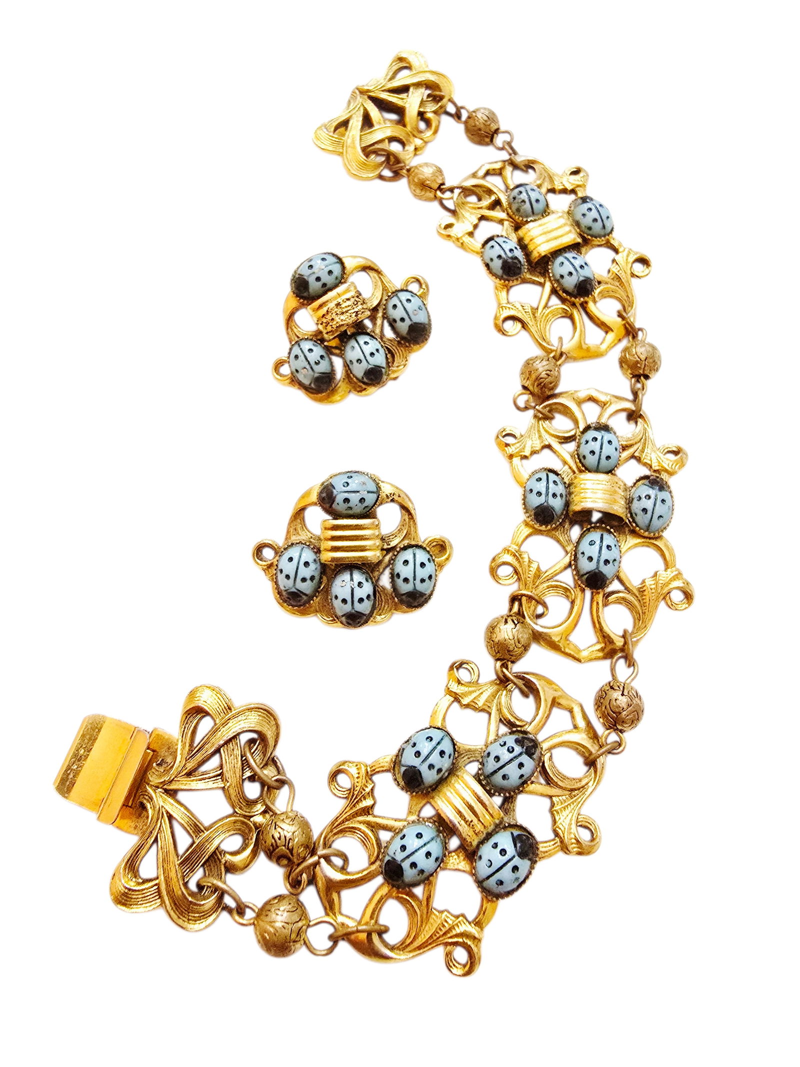 VINTAGE RARE FREIRICH GLASS LADY BUG BRACELET SET (1 of 6)