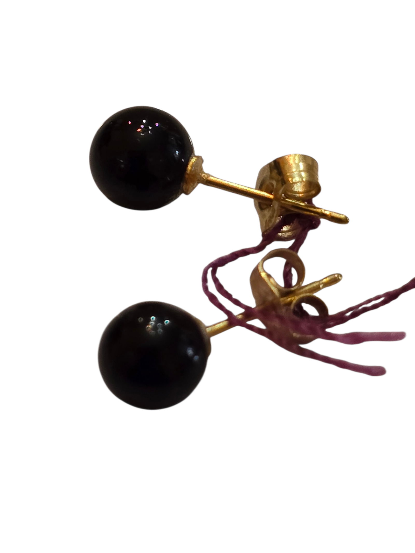 VINTAGE ONYX (5MM) AND 14KT GOLD STUD PIERCED EARRINGS (1 of 3)