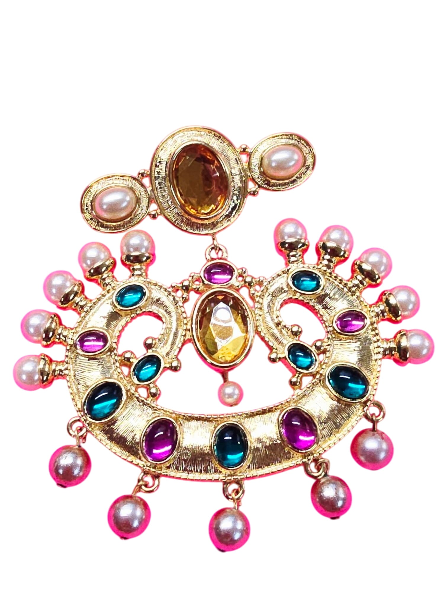 HUGE 90S KJL MOGUL AND PEARL DANGLING BROOCH (1 of 5)