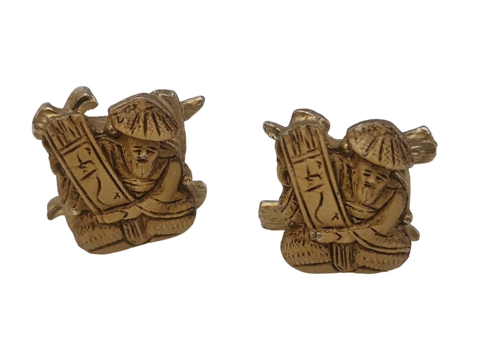 UNSIGNED VERIFIED COLCO ASIAN GOD'S OF FORTUNE CLIP EARRINGS (1 of 4)