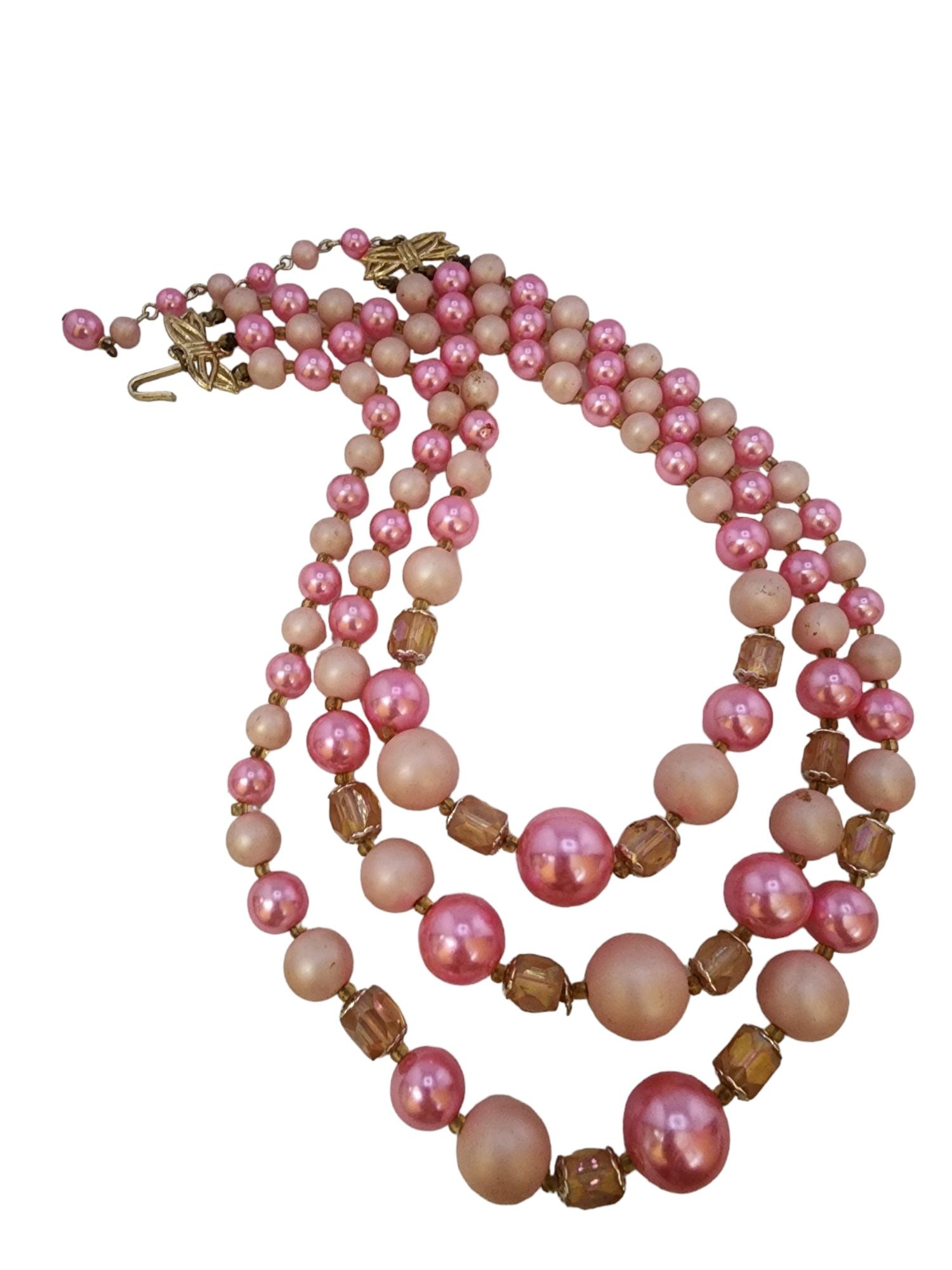 VINTAGE TRIPLE STRAND PEARL AND CRYSTAL SIGNED JAPAN NECKLACE (1 of 2)