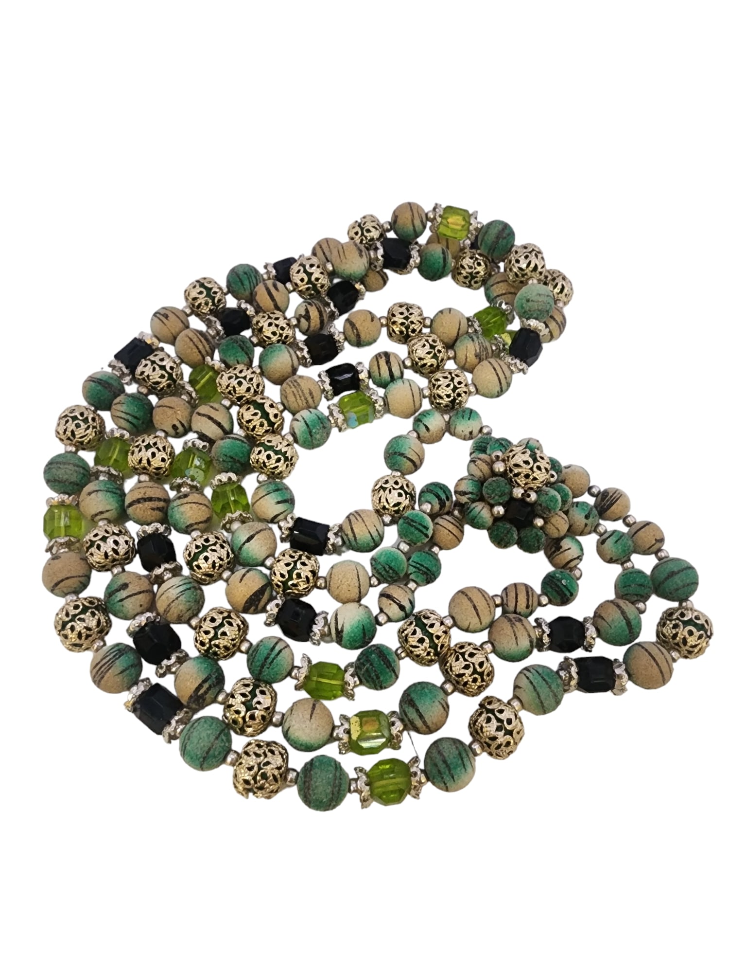 VINTAGE SUGARED AND CRYSTAL JAPAN TRIPLE STRAND NECKLACE (1 of 3)