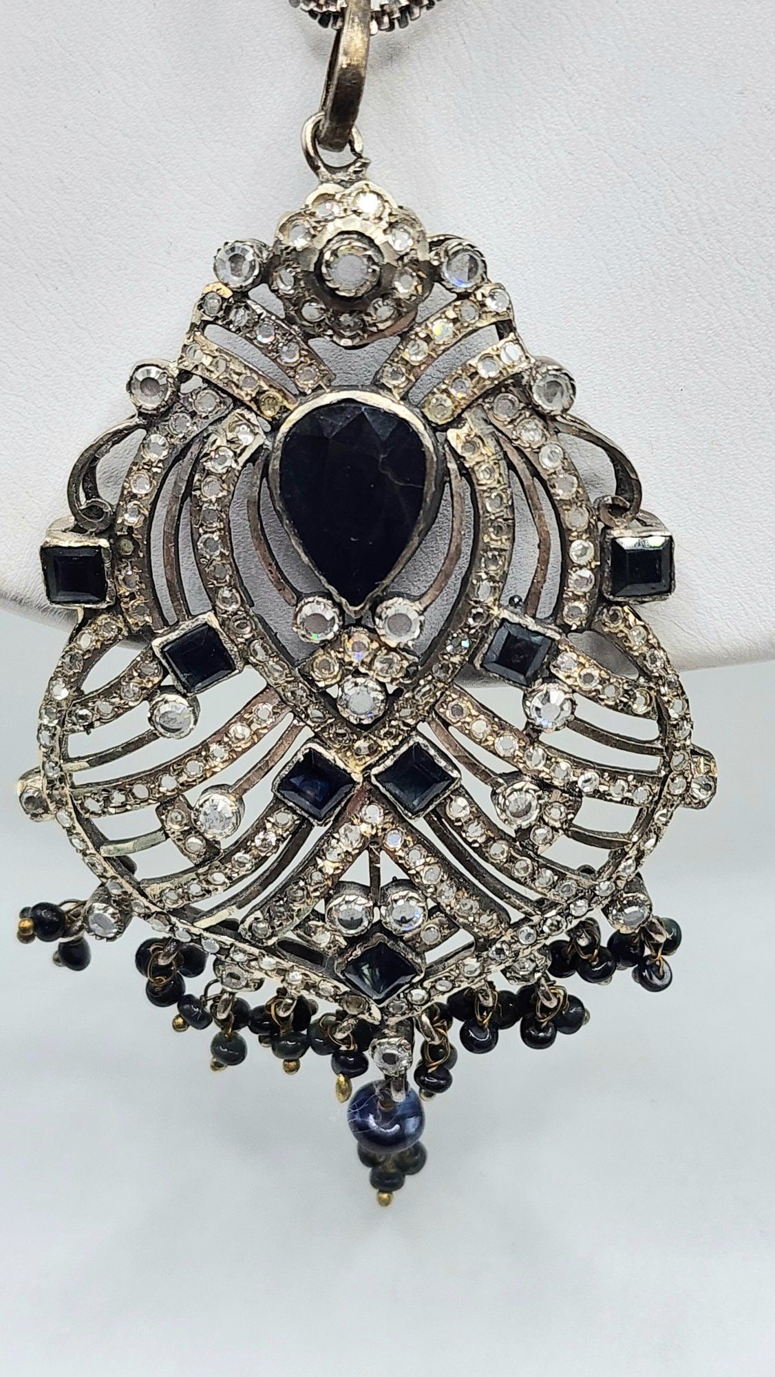 VINTAGE STERLING SILVER JEWELED PENDANT NECKLACE - 2