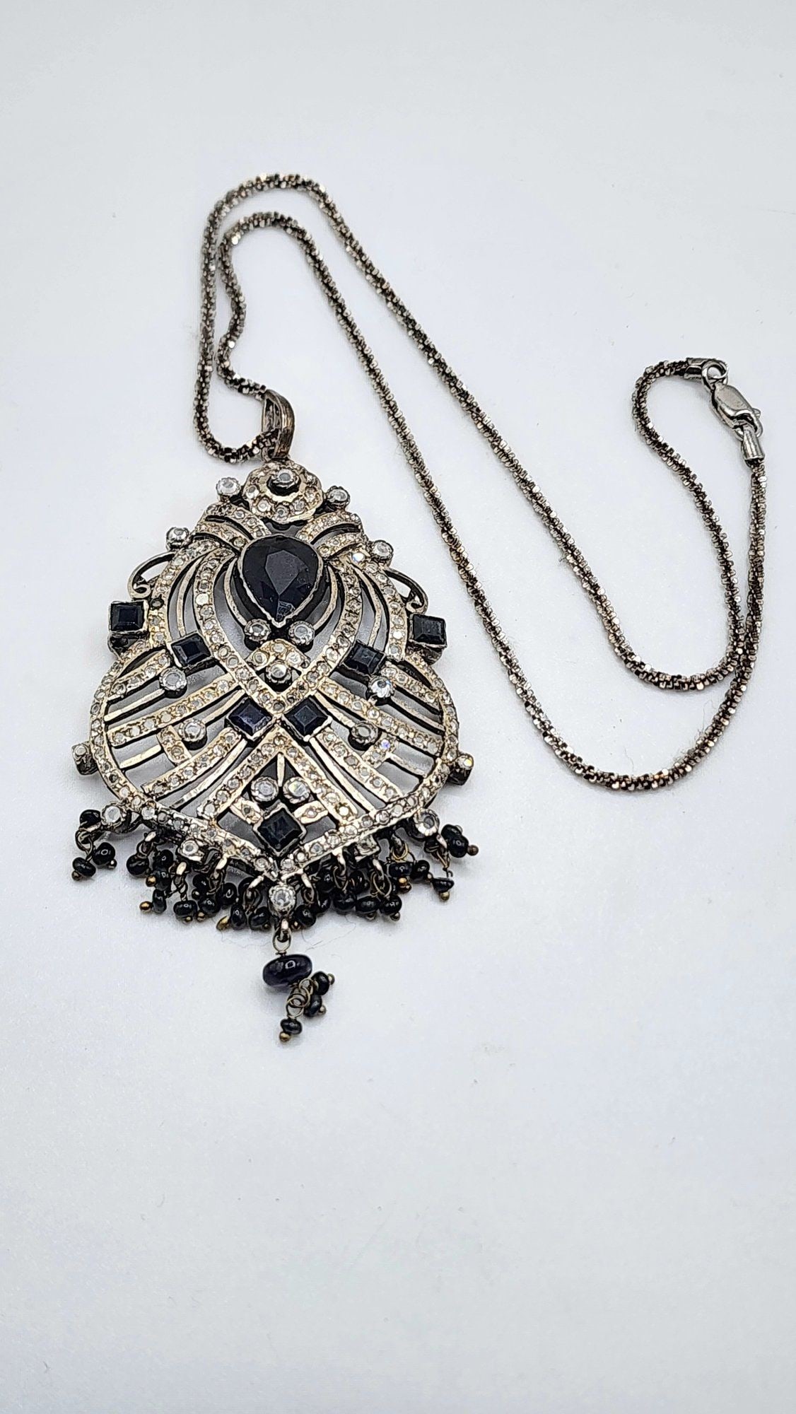 VINTAGE STERLING SILVER JEWELED PENDANT NECKLACE - 3