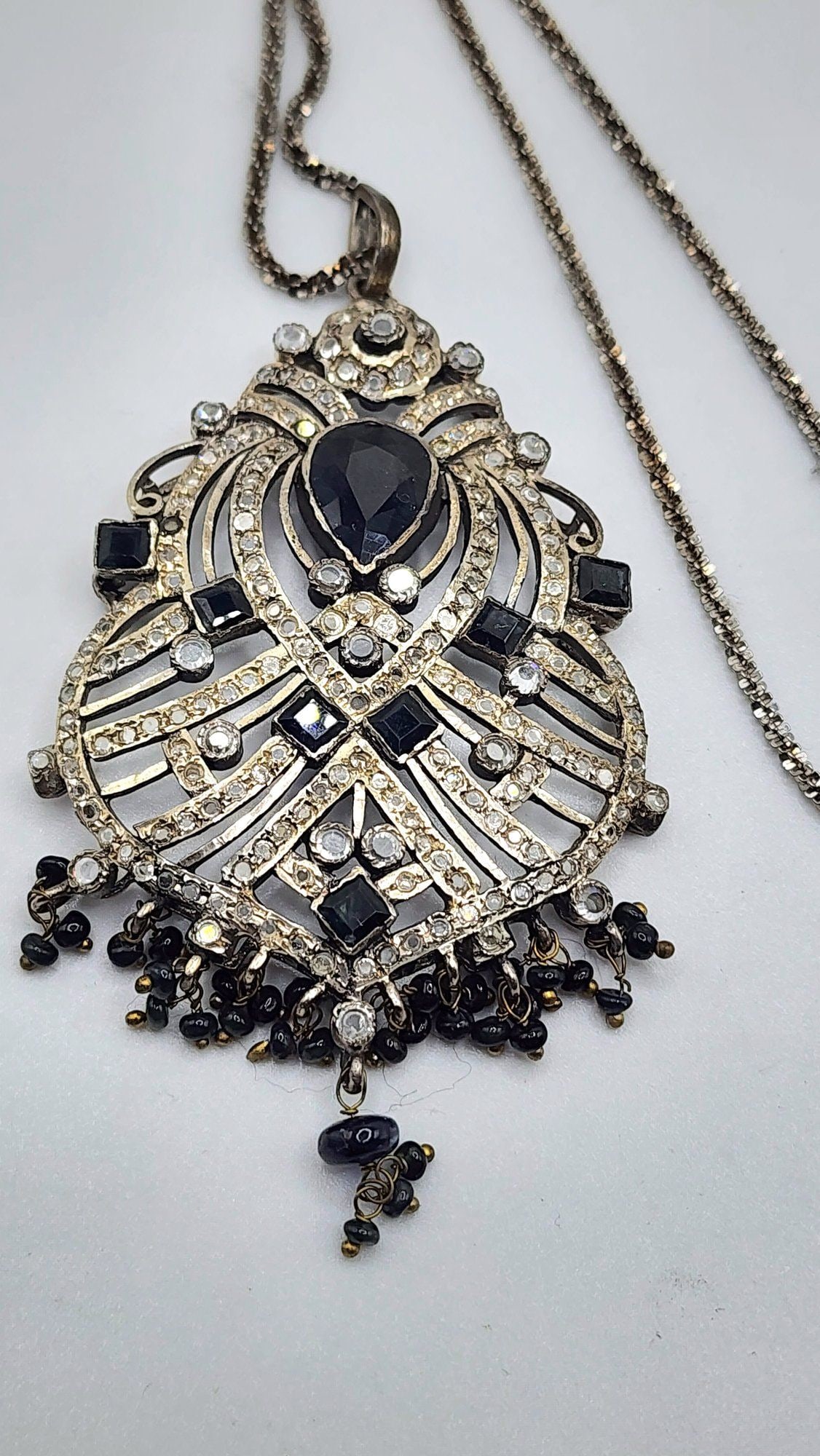 VINTAGE STERLING SILVER JEWELED PENDANT NECKLACE - 4