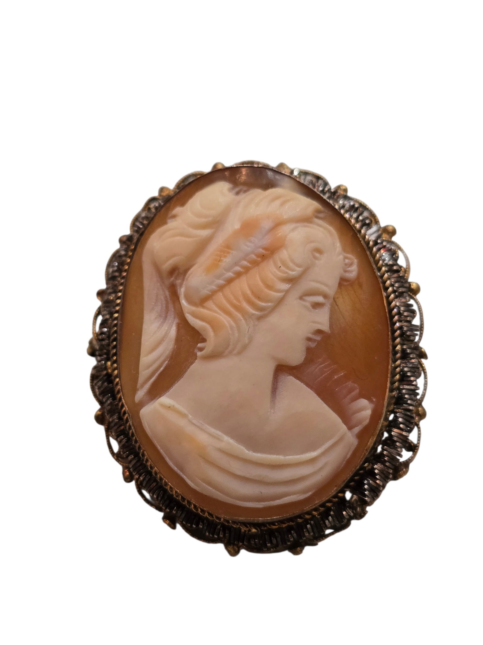 ANTIQUE STUNNING LOW KARAT GOLD/GOLD FILLED SHELL CAMEO BROOCH PENDANT (1 of 4)