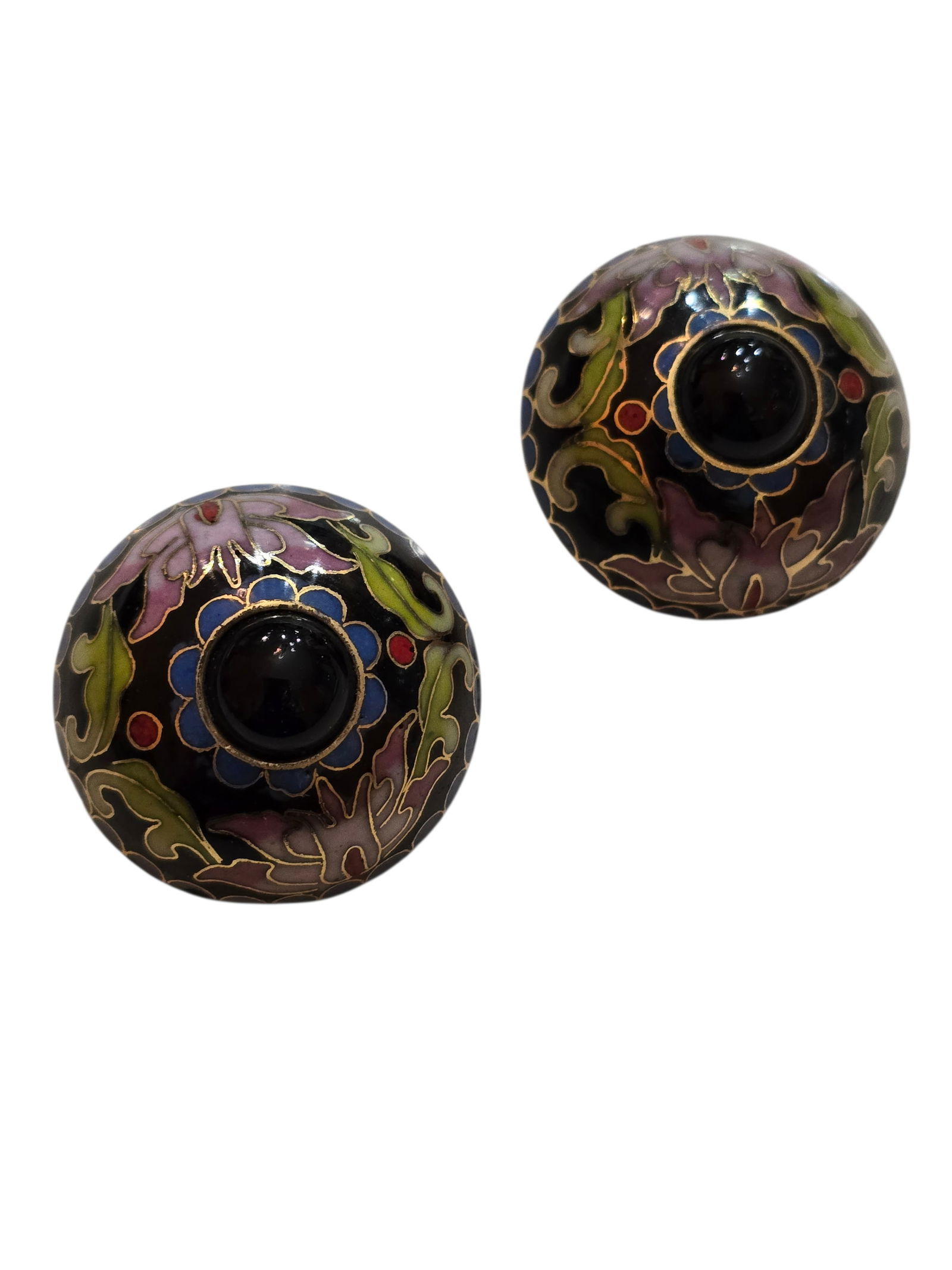 VINTAGE BEAUTIFUL QUALITY CLOISONNE ENAMEL AND GLASS DOME CLIP EARRINGS (1 of 3)