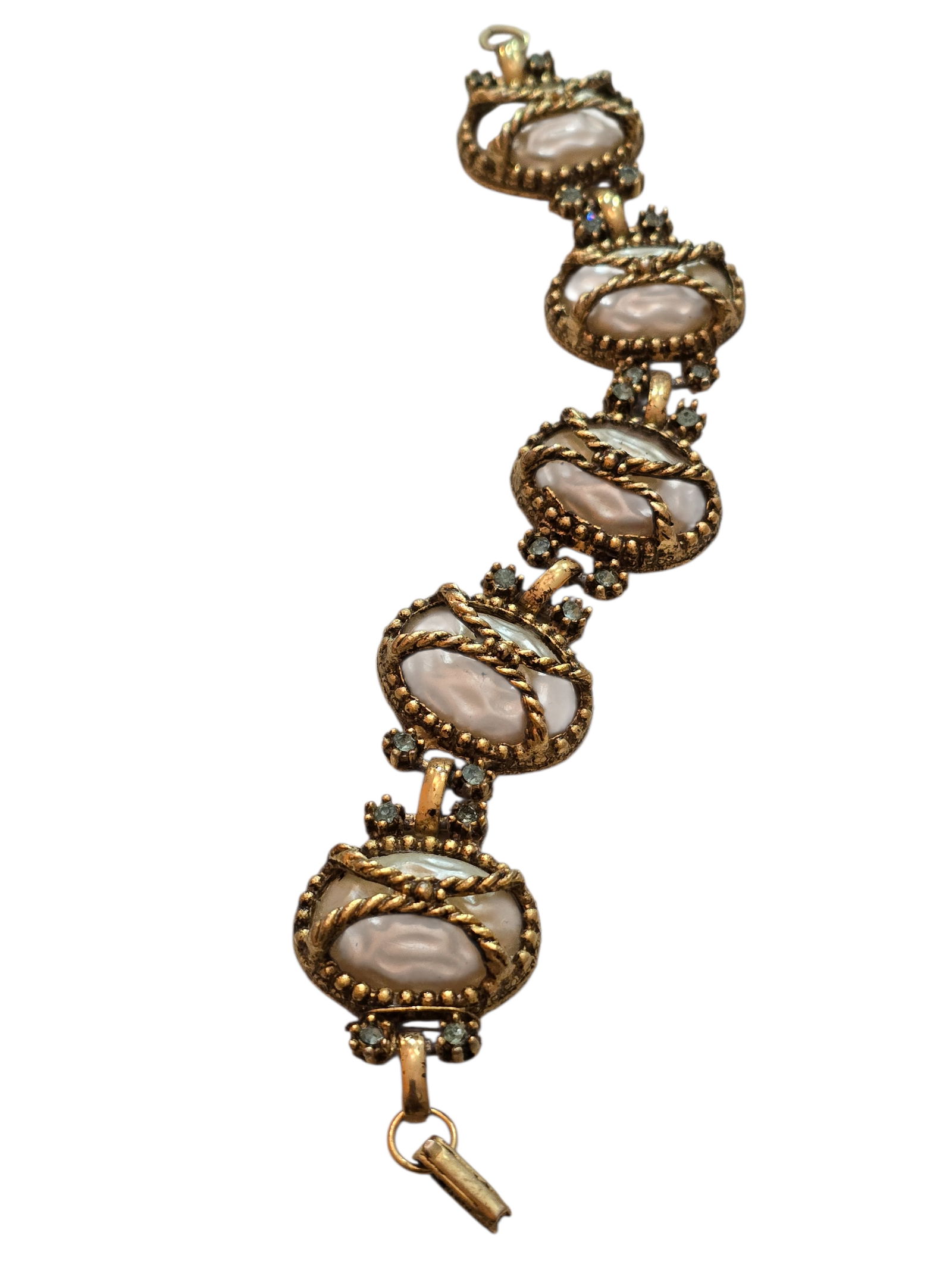 VINTAGE FAUX PEARL RHINESTONE PANEL BRACELET (1 of 3)