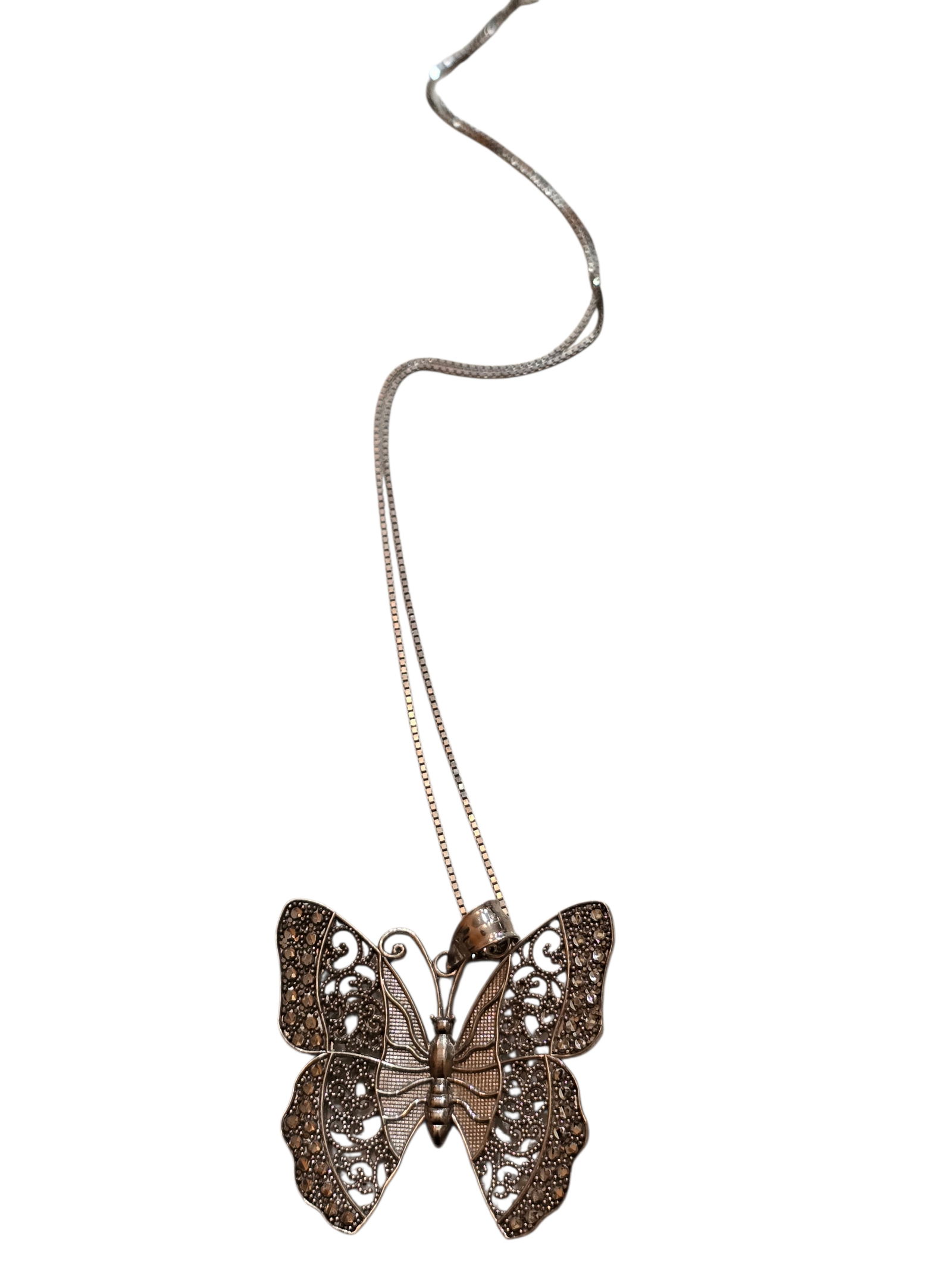 VINTAGE STERLING 925 RHINESTONE BUTTERFLY PENDANT NECKLACE (1 of 4)