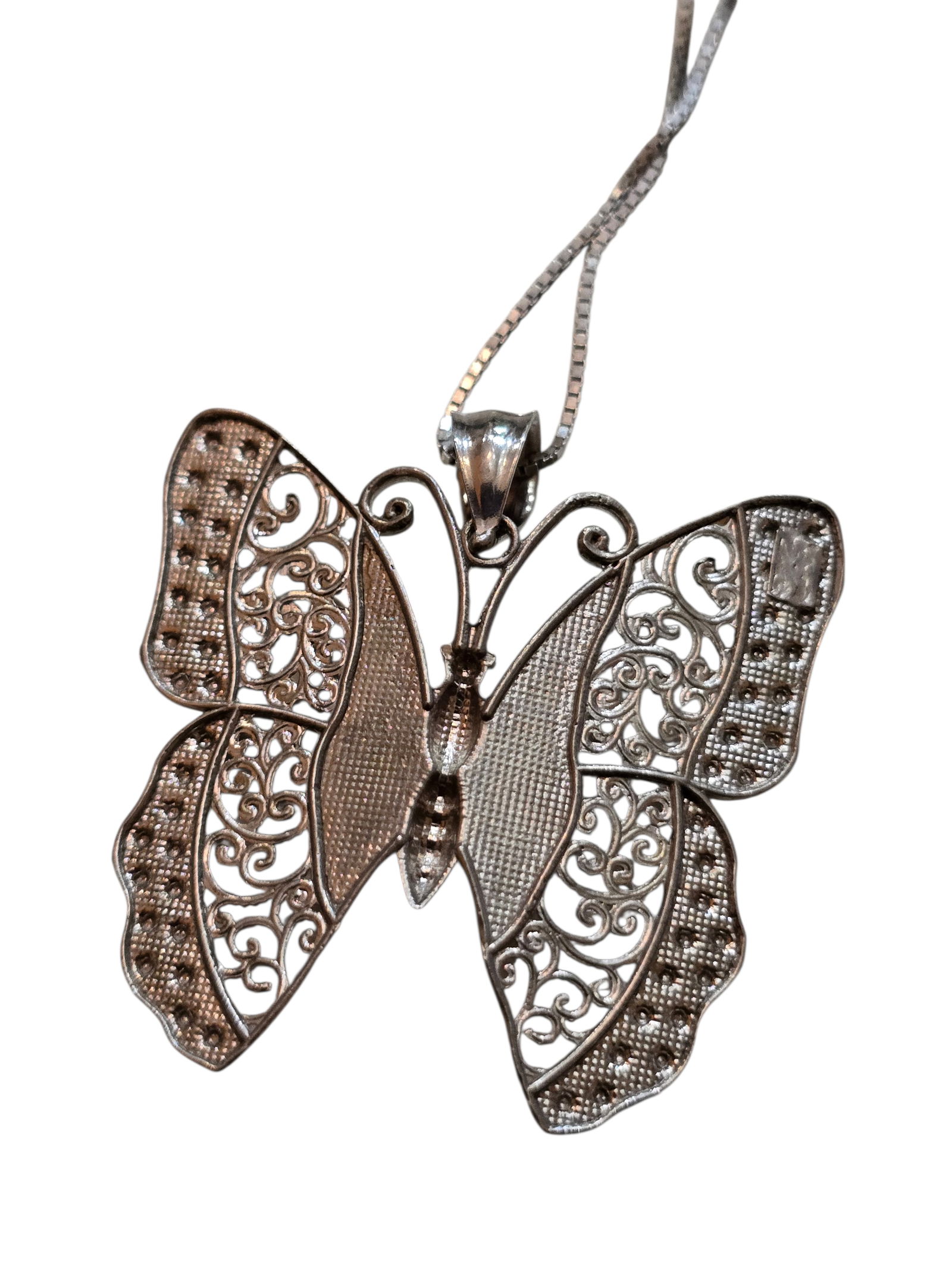 VINTAGE STERLING 925 RHINESTONE BUTTERFLY PENDANT NECKLACE - 3