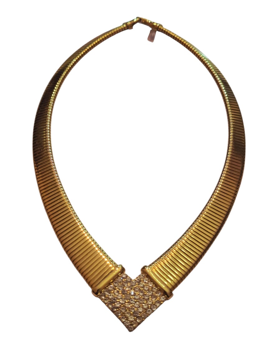 VINTAGE 80S TAT SIGNED PAVE GOLDTONE COLLAR NECKLACE (1 of 7)