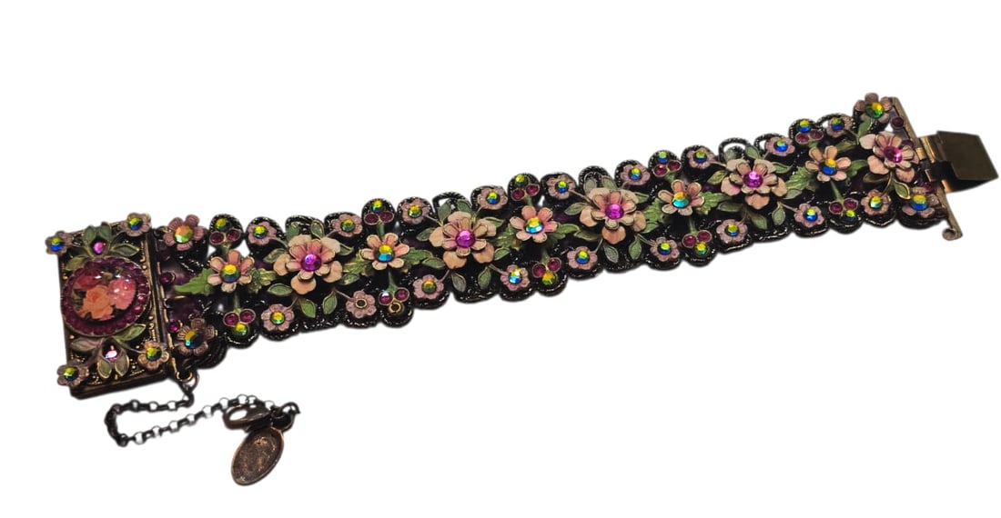 VINTAGE MICHAL NEGRIN ENAMEL RHINESTONE FLOWER BRACELET (1 of 4)