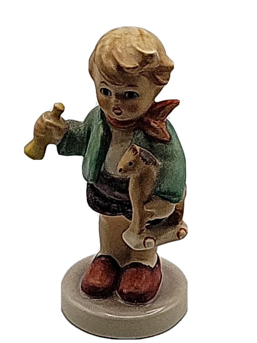 HUMMEL "BOY WITH TOY HORN AND ROCKING HORSE", 3 1/4" 1957 (1 of 5)