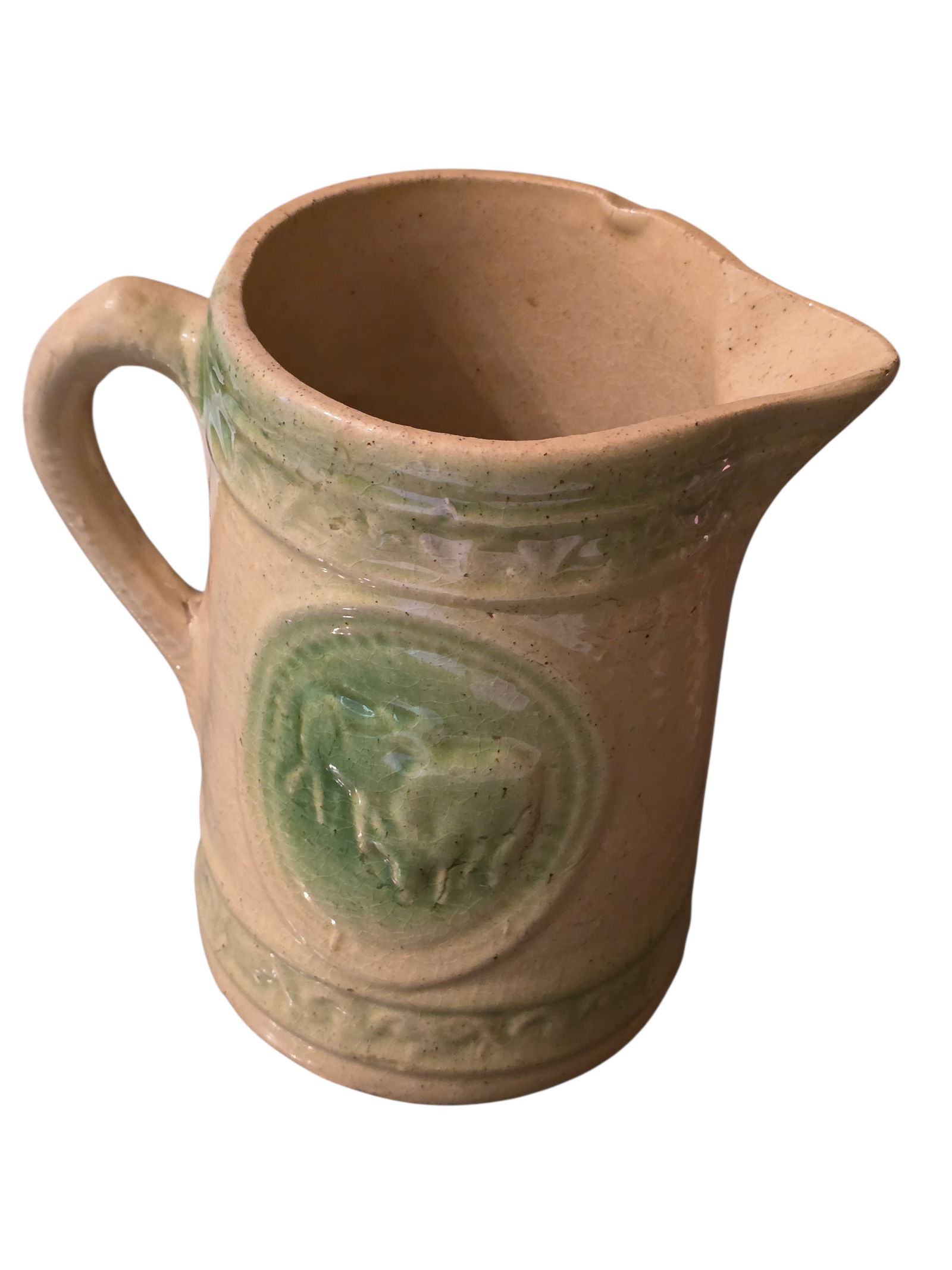 ANTIQUE YELLOW WARE/STONEWARE PITCHER WITH COWS (1 of 8)