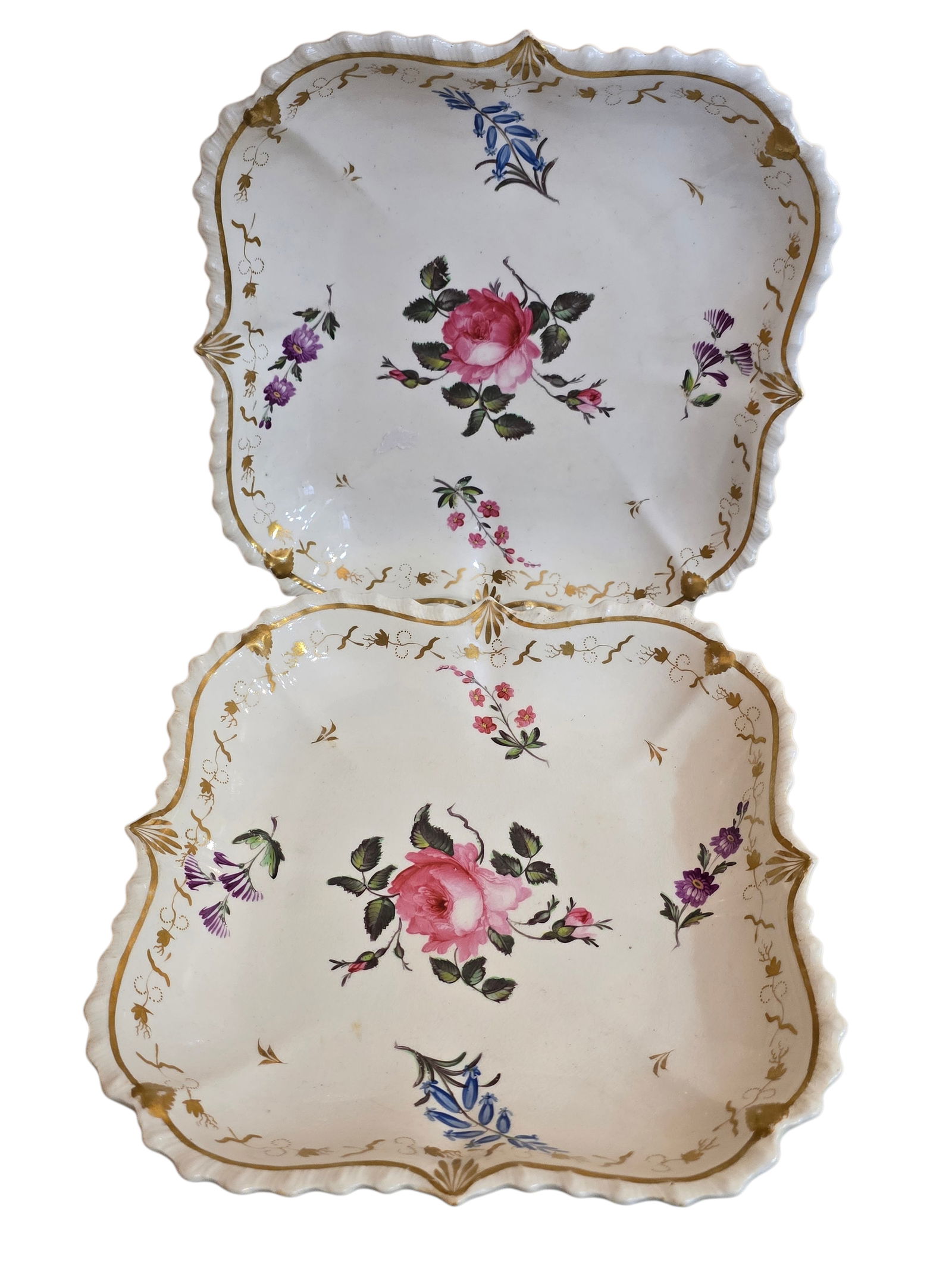 ANTIQUE 1820s EARLY JOHN ROSE COALPORT #218 PAIR OF BOTANICAL SCALLOPED DISHES/BOWLS (1 of 6)