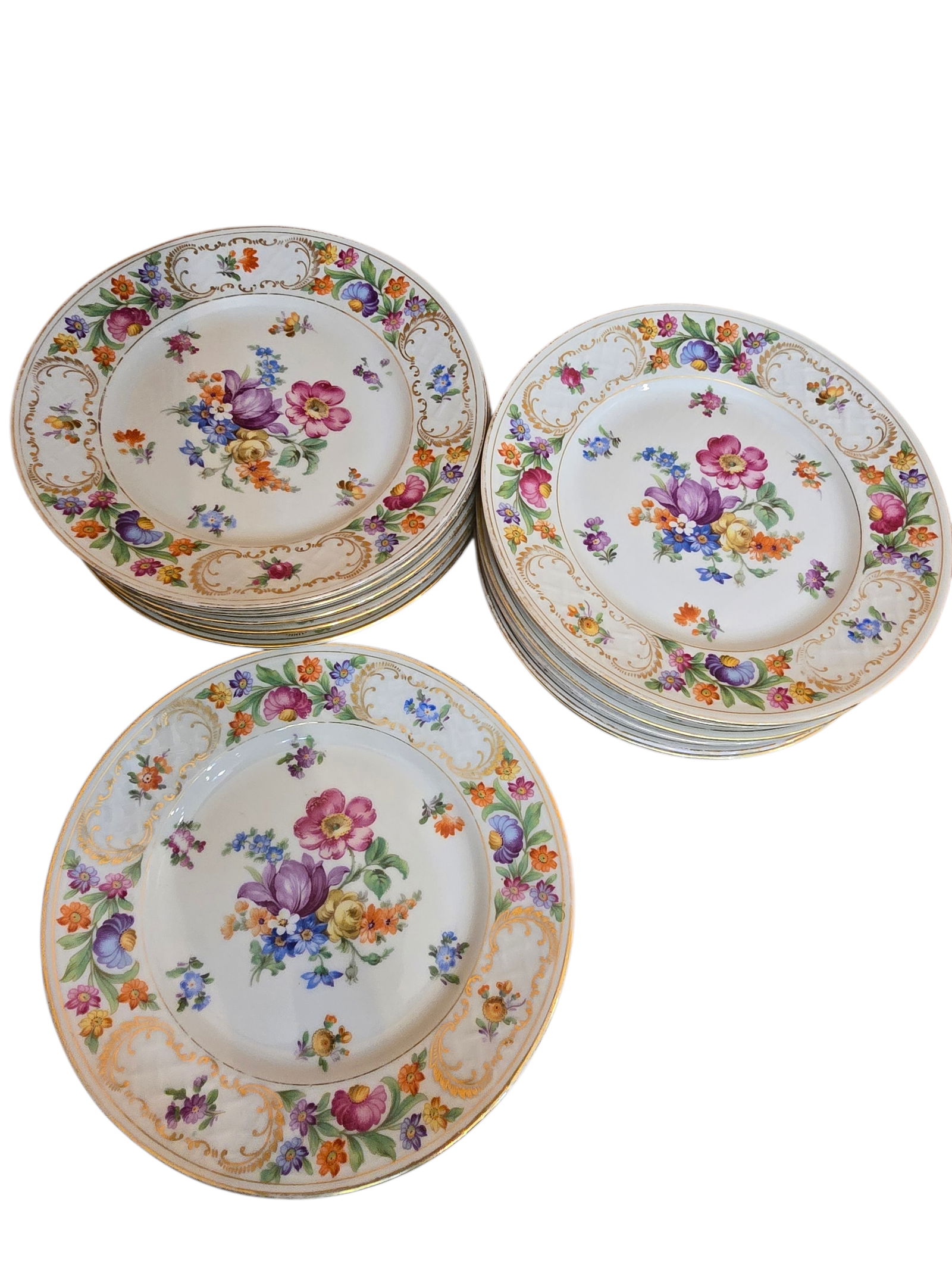 ANTIQUE SCHUMANN BAVARIA FLORAL SET OF 12 DISH DRESDEN CHINA DESSERT DISHES (1 of 5)