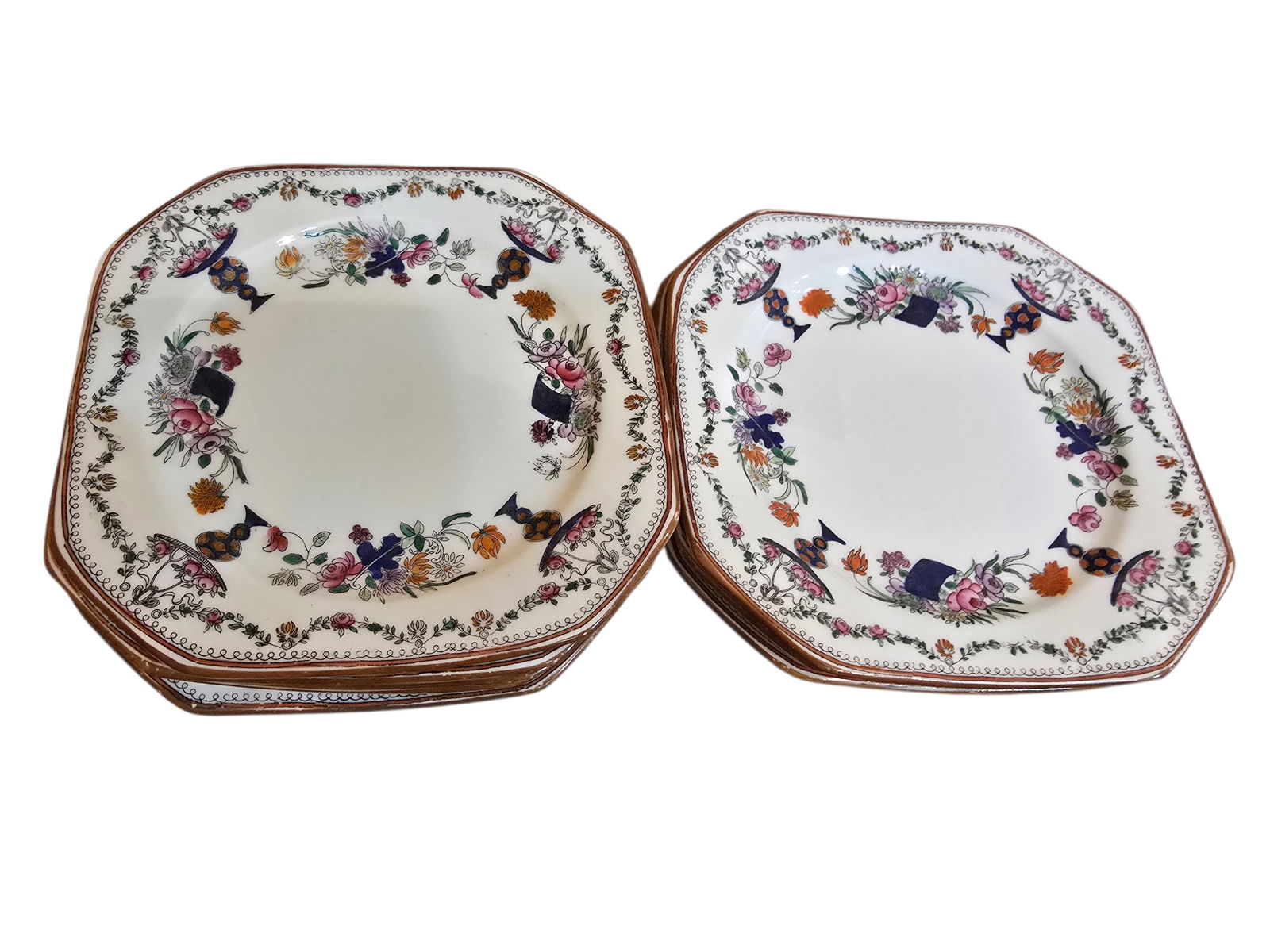 ANTIQUE CORONET ENGLAND SET OF 9 CHINA DESSERT OCTAGON DISHES (1 of 4)